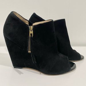Joan & David Suede Open Toe Wedge Bootie Size 8M